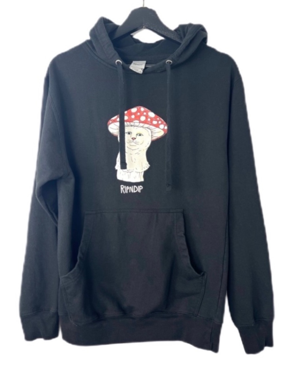 Ripndip Cute Mushroom Cat Graphic Hoodie size S Black Multi Whimsical Cat Lover
